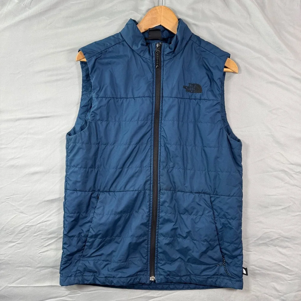 The North Face Mens Tamburello Puffer Vest Blue Full Zip Quilted Sz S Insulated